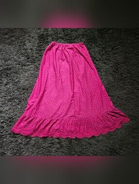 Gudren Sjoden fuchsia pink white polka dot bohemian skirt small relaxed